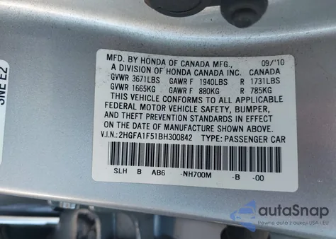 2011 Honda Civic Lx from USA, damaged, VIN 2HGFA1F51BH300842